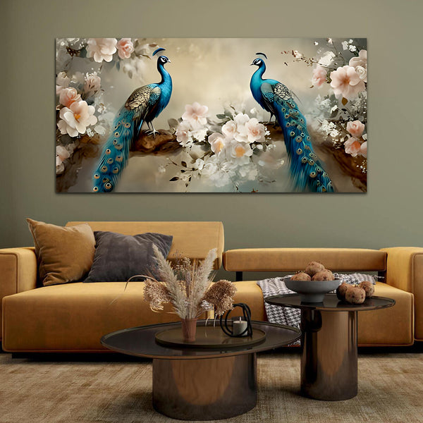 Two Beautiful Blue Peacock Canvas Wall Painting