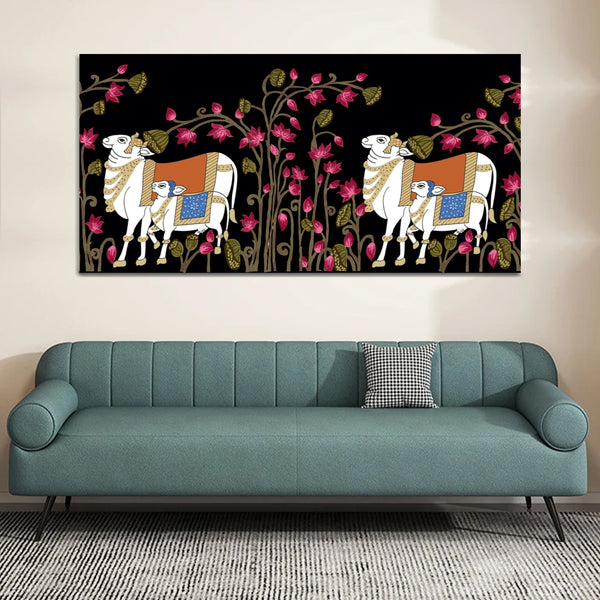 Lotus Flower With Cow Pchwai Wall Painting