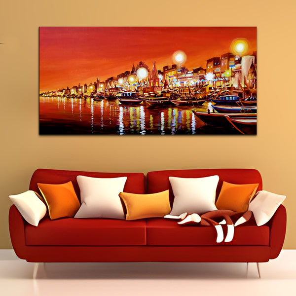 Beautiful River Inside Temple Canvas Wall Painting