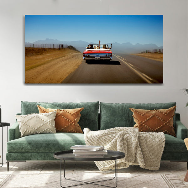 People Travelling with Car with Mountain Road Canvas Wall Painting