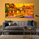 Beautiful City with River and Bridge Canvas Wall Painting