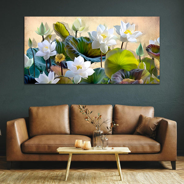 Flowers White-Green Canvas Wall Painting