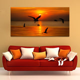 Birds Flying in Sky with Sunset Canvas Wall Painting