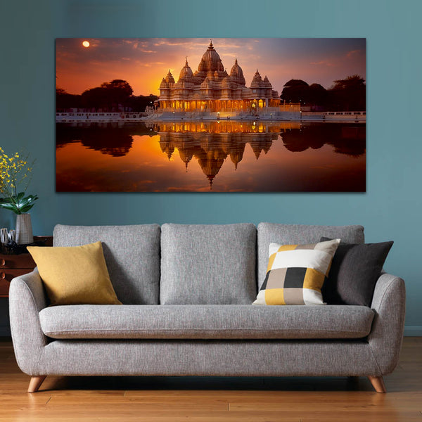 Shree Ram Tample Evening time Canvas Wall Art Painting