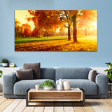 Yellow Forest Tree With Sunset Canvas Wall Painting