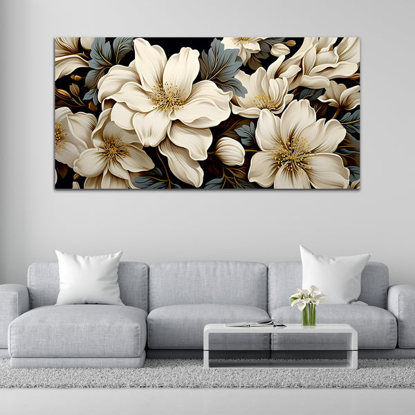 White and Black Flower Canvas Wall Painting & Art