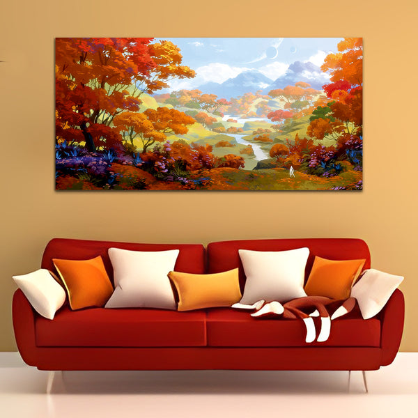 Flowers & Mountain Canvas Wall Painting