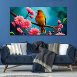 Beautiful Yellow Bird with Pink Flower Canvas Wall Painting