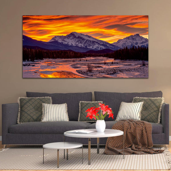 Sunrise with Beautiful Mountain and Forest Canvas Wall Painting