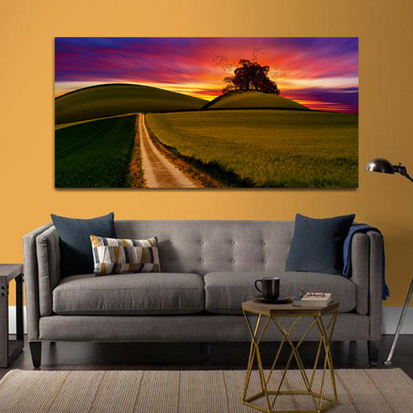 Beautiful Green Garden with Sunrise Canvas Wall Painting