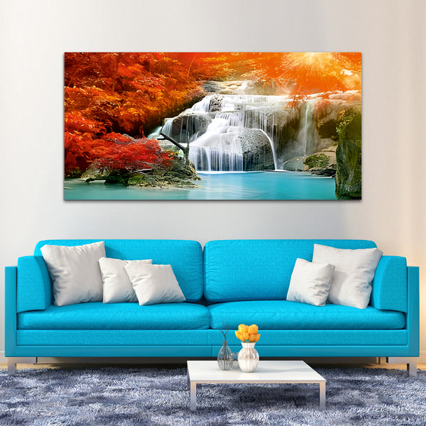 Waterfall Nature Landscape with Wooden Frame Canvas Wall Painting