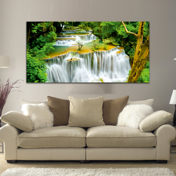 Waterfall Green-Off White Canvas Wall Painting