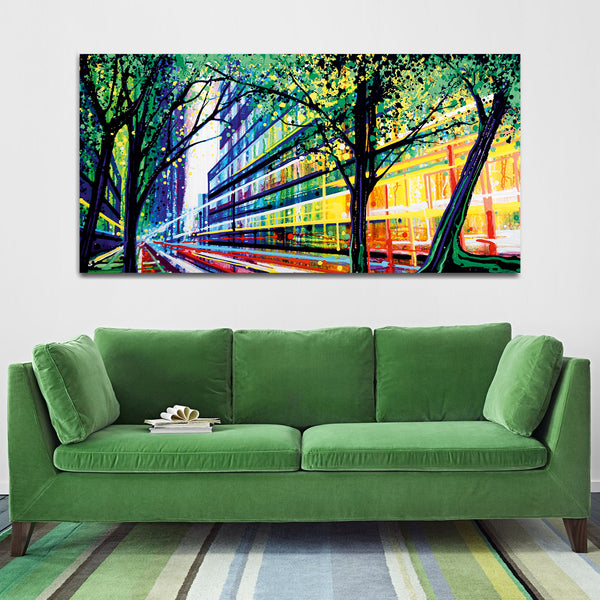 Beautiful Abstract Colorful Street Road with Tree Canvas Wall Painting