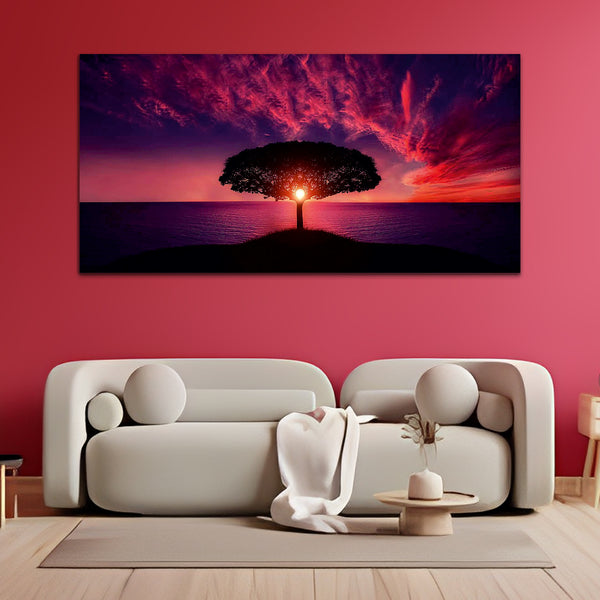 Beautiful Tree wth Pink Sky Canvas Wall Painting