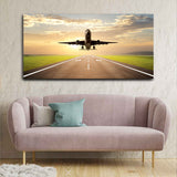 Airplane Take off in Runway with Beautiful Sky Wall Painting