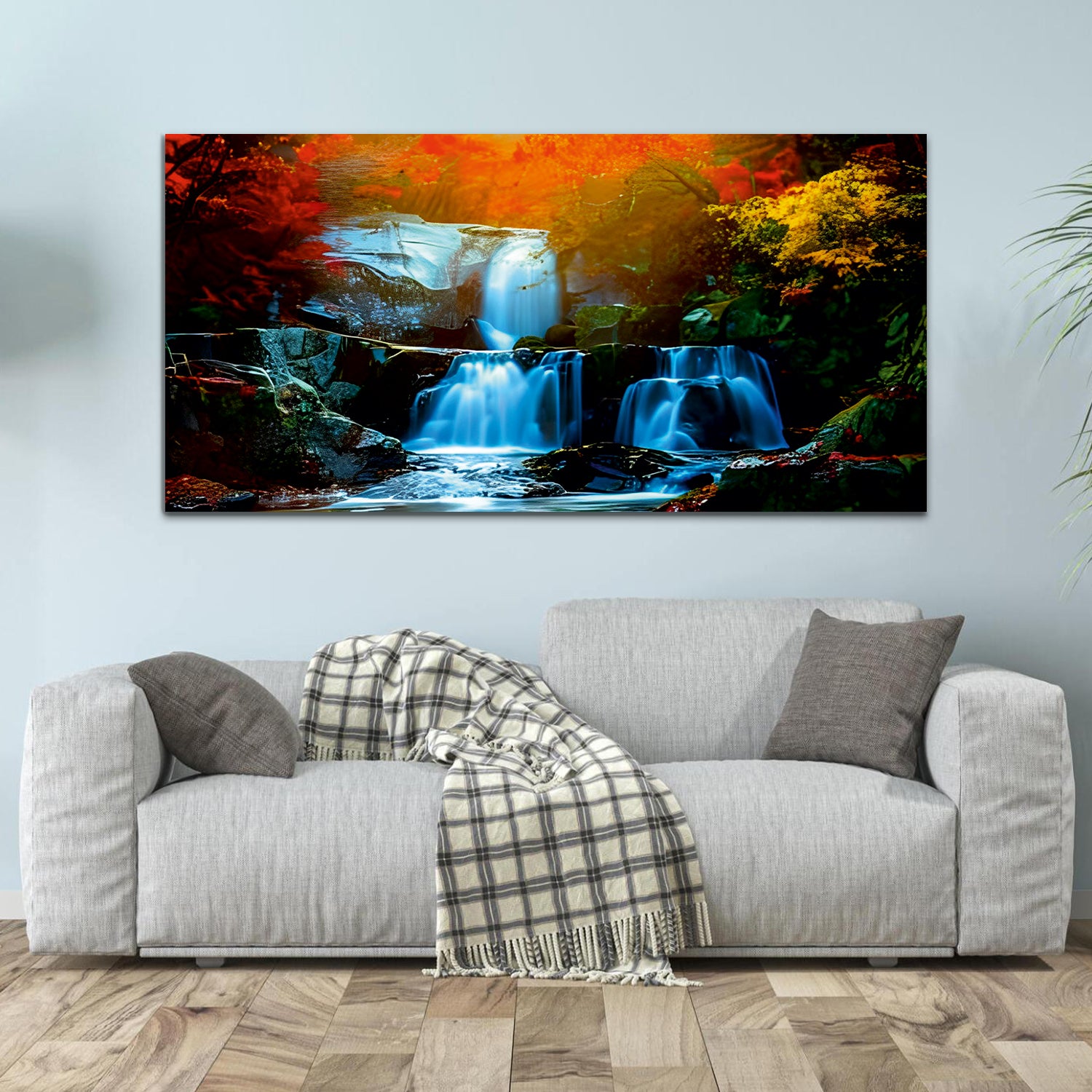 Autumn leaves and waterfall living bed room Canvas Wall Painting