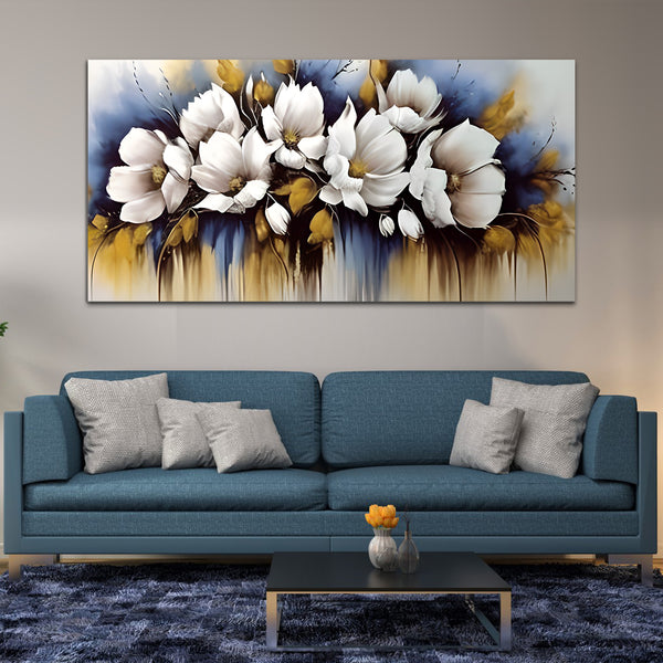 Flowers Gold-Off White Canvas Wall Painting