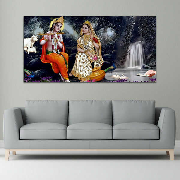 Radha Krishna Multicolor Canvas Wall Painting