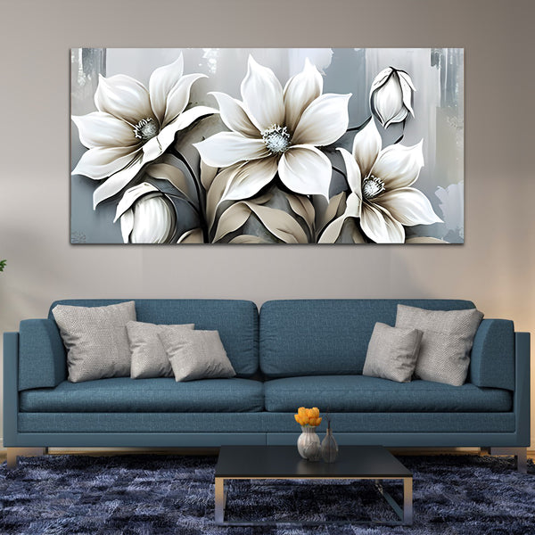 Flower Off White-Grey Canvas Wall Painting