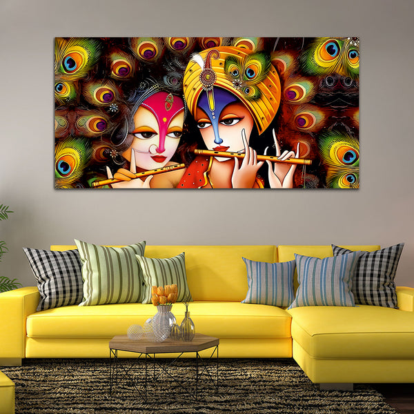 Radha Krishna Multicolor Canvas Wall Painting