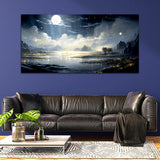 Beautiful Snow Mountain with dark Sky and River Wall Painting