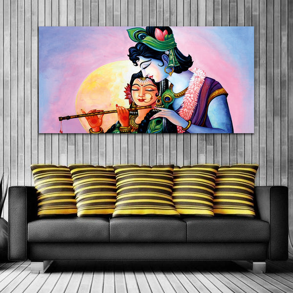 Colorful Lord Radha Krishna Canvas Wall Painting