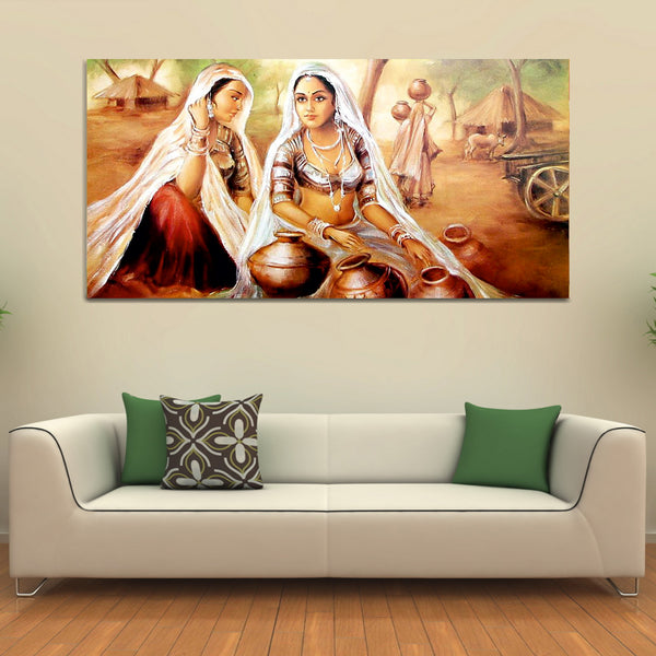 Rajasthani Village Art with Woman Wall Painting