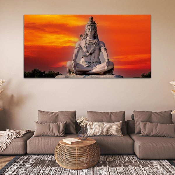 Lord Shiv Meditating Mountain  Canvas Wall Painting