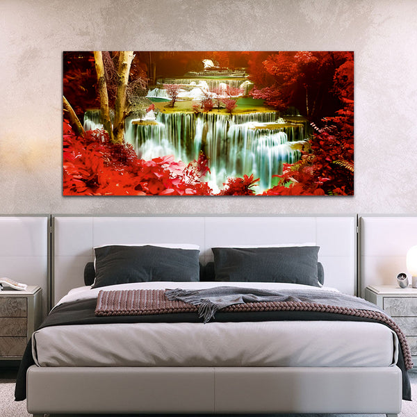 Waterfall Red-White Canvas Wall Painting