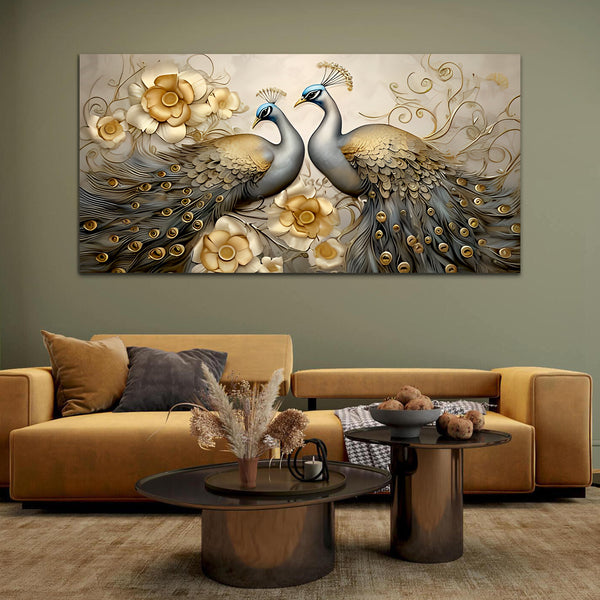 Two Beautiful Peacock Canvas Wall Painting & Arts