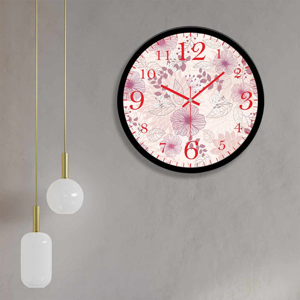 White and Pink Flower Printed Wall Clock