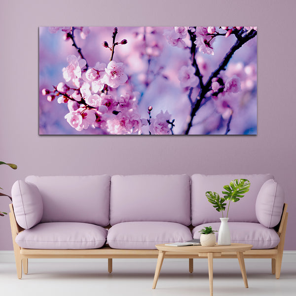 White and Pink Tree with Flower Canvas Wall Painting