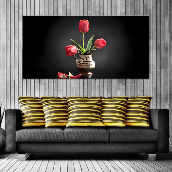 Flower Gold -Off White Canvas Wall Painting