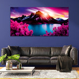 Beautiful Mountain with Pink Forest Wall Painting & Arts