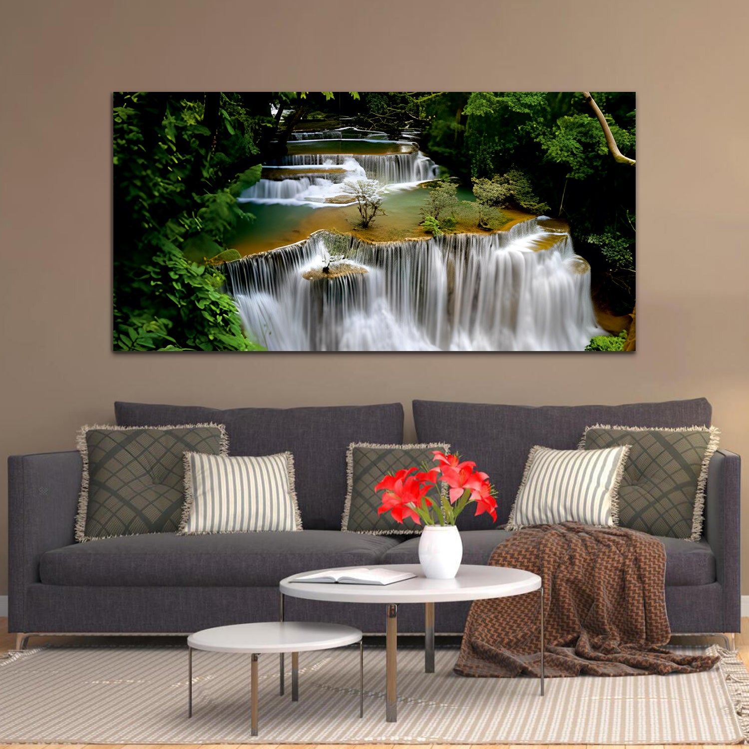 Waterfall Green- Off white Canvas Wall Painting