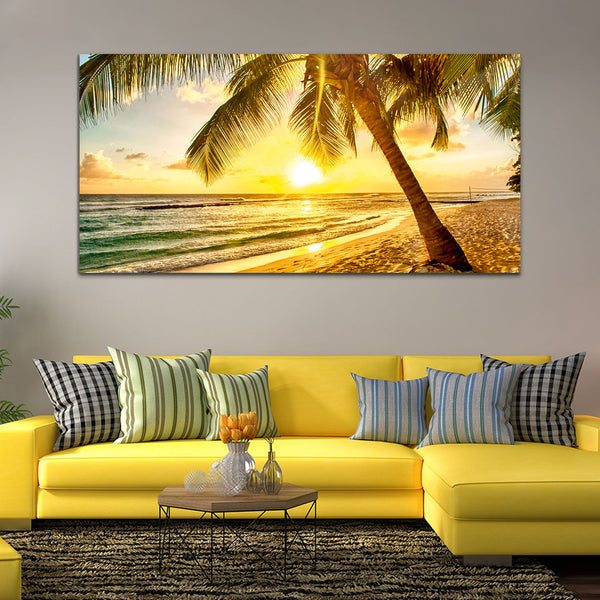 Beautiful Sunset with Blue Sea Canvas Wall Painting