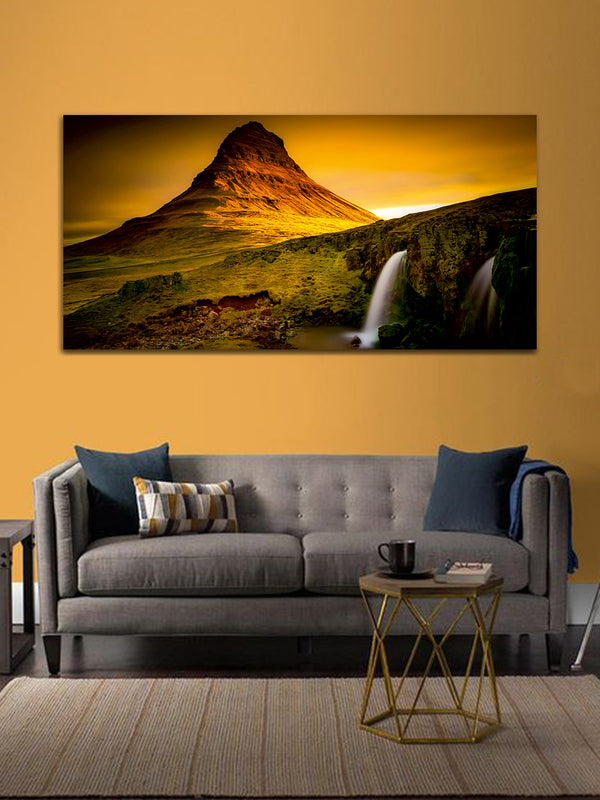 Beautiful Green Mountain with Waterfall Canvas Wall Painting