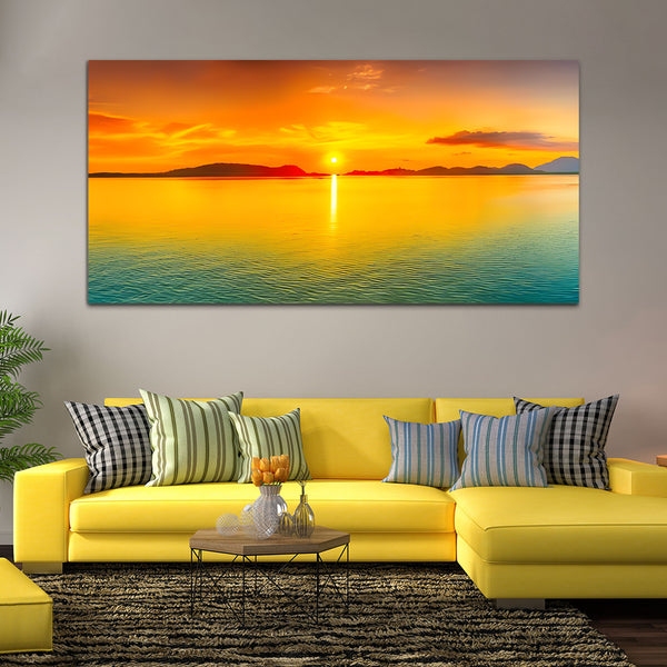 Beautiful Sunrises with Blue and Yellow Sea Wall Painting