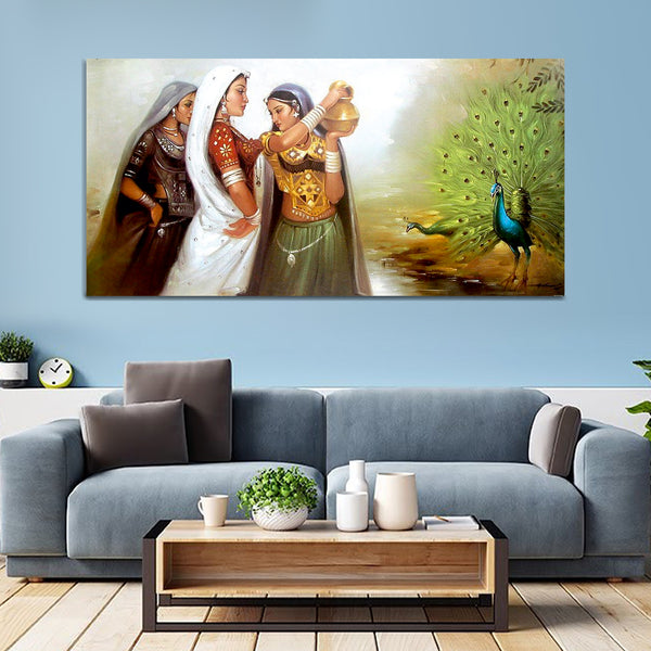 Rajasthani art Water Filling Riverbank Women Wall Painting