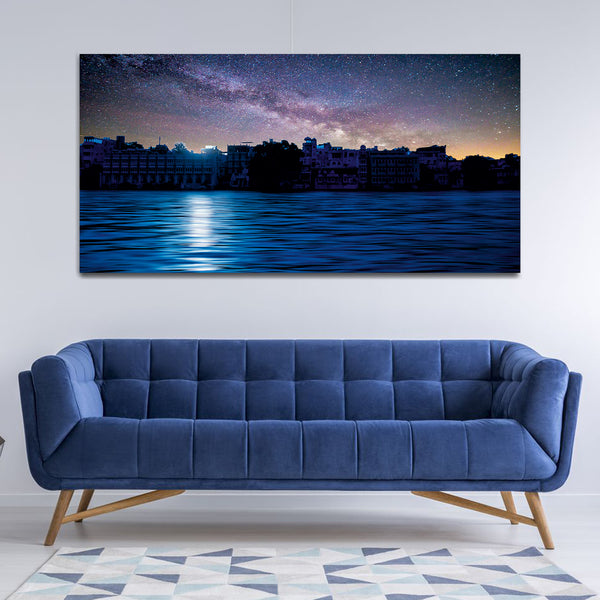 Beautiful City with Blue River Canvas Wall Painting