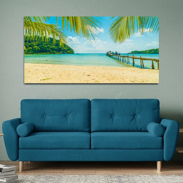 Beautiful Beach with Blue Sky and Sea Canvas Wall Painting