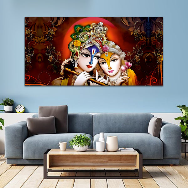 Radha Krishna Multicolor Canvas Wall Painting
