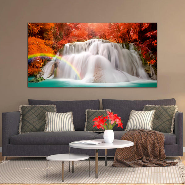 Jungle Rainbows with Waterfall Canvas Wall Painting