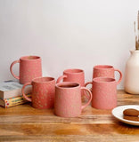 MITHILA HANDICRAFTS Shine Coffee Mug Set of 6 Ceramic Tea Mugs, Microwave Safe Coffee Mugs,Ceramic Tea Cups (280 ml Each) (Pink)