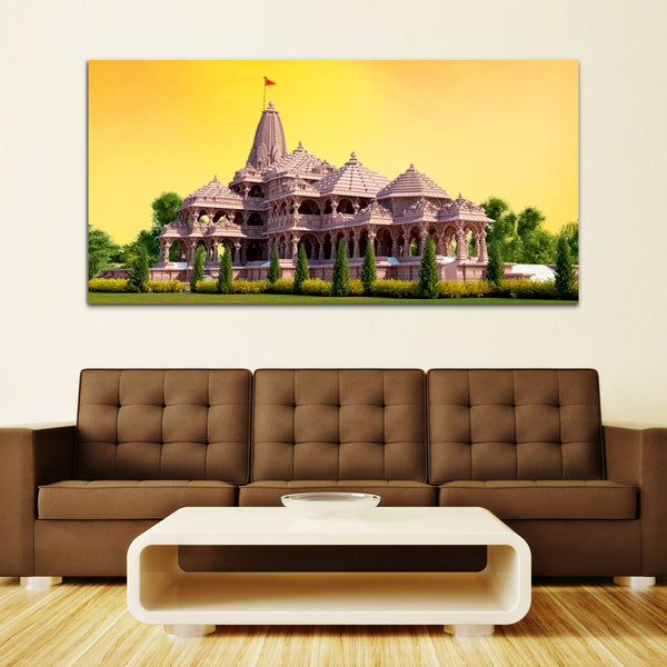 Shree Ram Temple Green & Yellow Wall Art