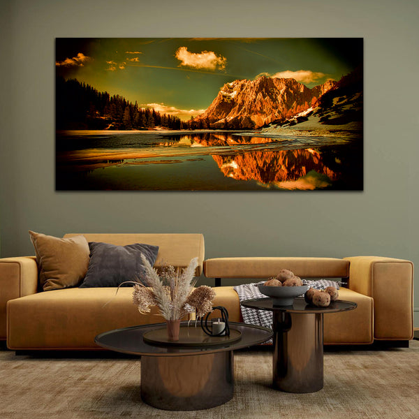 Red Mountain with Green Forest Canvas Wall Painting & Art