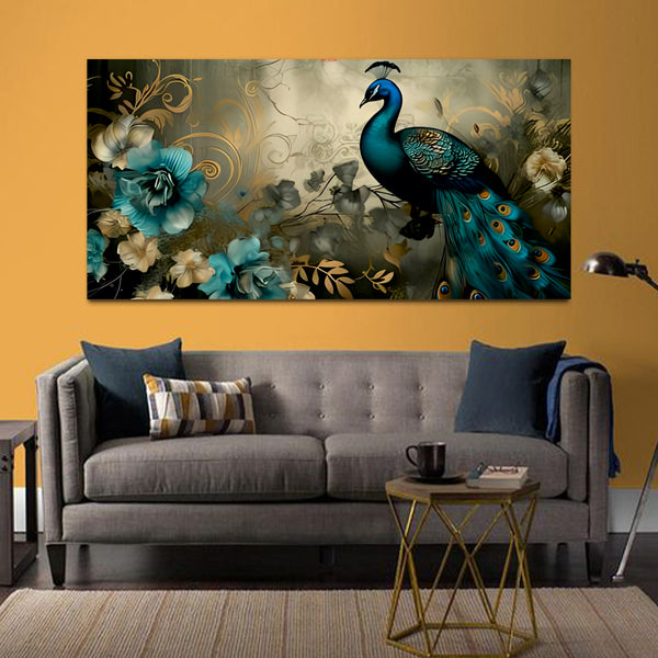 Beautiful Blue Peacock Canvas Wall Painting