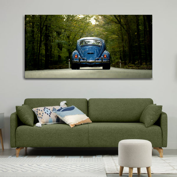 Toy Car Running in Forest Road Canvas Wall Painting