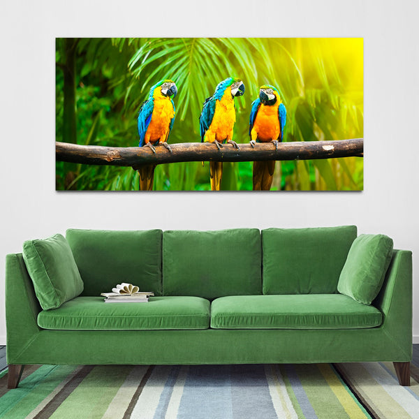 Three Blue and Yellow Parrots  Canvas Wall Painting