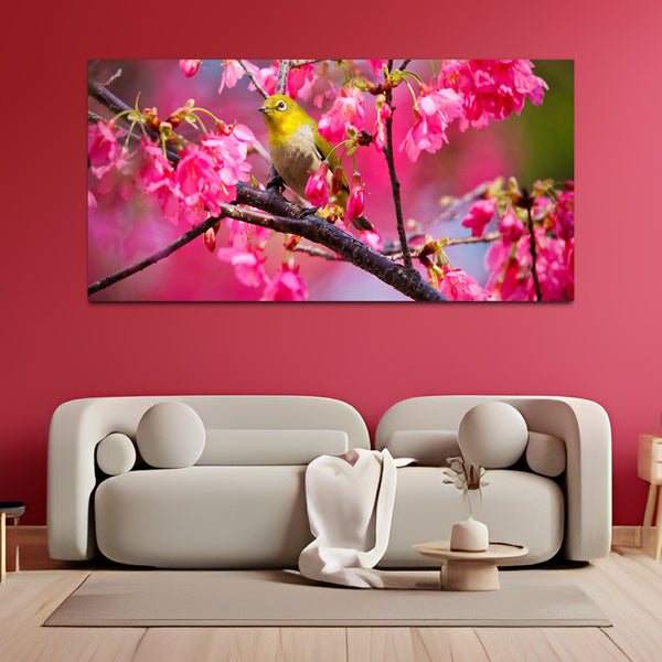Yellow Birds with Pink Flower Canvas Wall Painting
